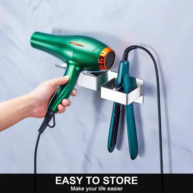 Alt view image 5 of 7 - Blow Dryer Holder Wall Mounted, Hair Dryer and Straightener Holder, Hairdryer Holder for Bathroom, Curling Iron Holder, Salon Hair Tools Organizer Storage, Silver