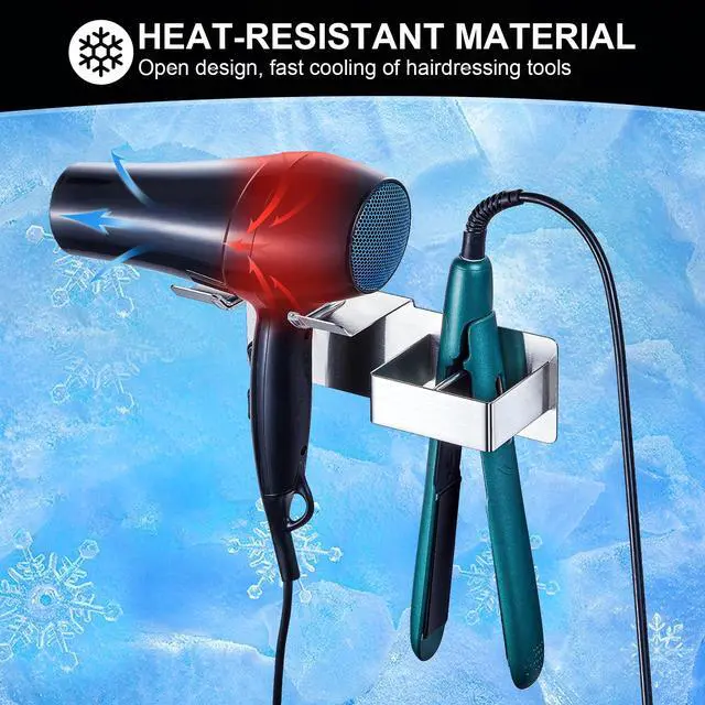 Alt view image 7 of 7 - Blow Dryer Holder Wall Mounted, Hair Dryer and Straightener Holder, Hairdryer Holder for Bathroom, Curling Iron Holder, Salon Hair Tools Organizer Storage, Silver