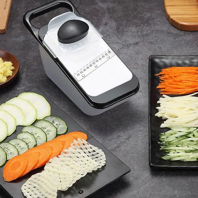 Alt view image 4 of 7 - Multi-function Vegetable Slicer with 4 Blades, Adjustable Kitchen Cutter for Potatoes and Radish, Non-slip Handle Food Processor for Home Cooking and Salad Preparation, Black