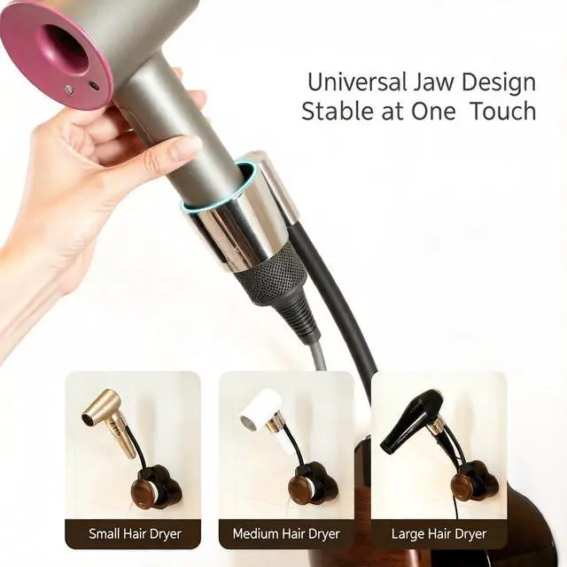 Alt view image 3 of 7 - Hair Dryer Holder Wall Mounted, No Drill Installation for Damage-Free Walls