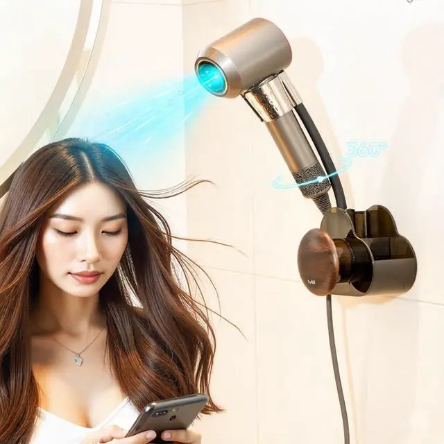Alt view image 5 of 7 - Hair Dryer Holder Wall Mounted, No Drill Installation for Damage-Free Walls