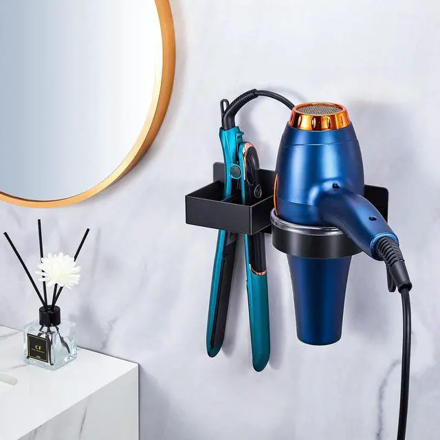 Alt view image 3 of 7 - Hair Straightener Holder Wall, Blow Dryer Holder Wall Mounted Hairdryer Holder for Bathroom, Hair Tools Organizer & Storage Curling Iron Holder, Salon Hair Dryer Holder (Black)
