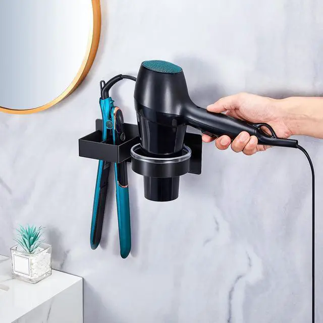 Alt view image 4 of 7 - Hair Straightener Holder Wall, Blow Dryer Holder Wall Mounted Hairdryer Holder for Bathroom, Hair Tools Organizer & Storage Curling Iron Holder, Salon Hair Dryer Holder (Black)