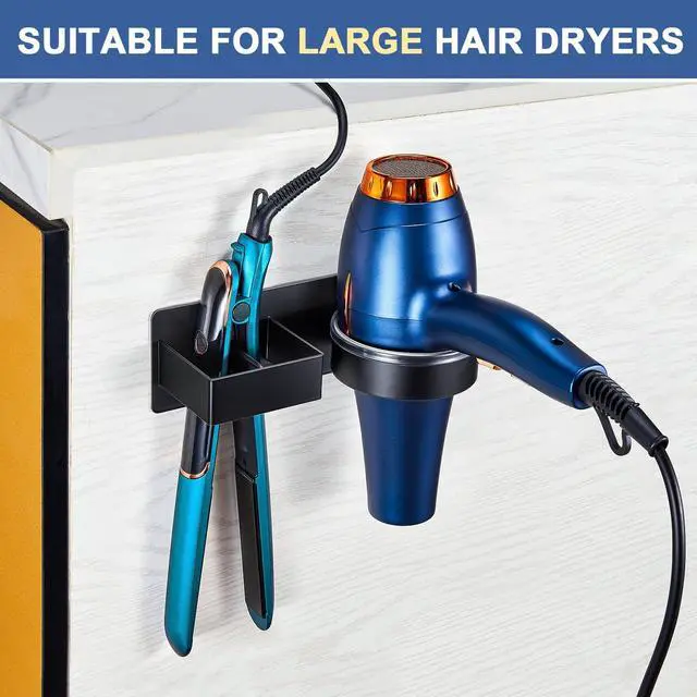 Alt view image 5 of 7 - Hair Straightener Holder Wall, Blow Dryer Holder Wall Mounted Hairdryer Holder for Bathroom, Hair Tools Organizer & Storage Curling Iron Holder, Salon Hair Dryer Holder (Black)