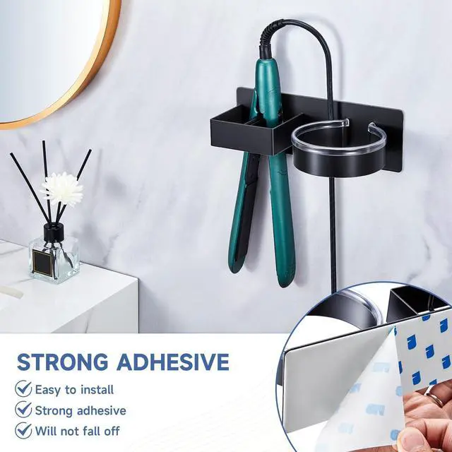 Alt view image 6 of 7 - Hair Straightener Holder Wall, Blow Dryer Holder Wall Mounted Hairdryer Holder for Bathroom, Hair Tools Organizer & Storage Curling Iron Holder, Salon Hair Dryer Holder (Black)