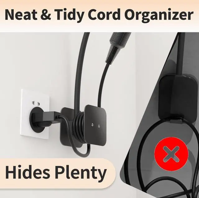 Alt view image 4 of 7 - Hands Free Hair Dryer Holder Wall Mount, Permanent No Drill Blow Dryer Stand with Strong Clamp, Adjustable Lazy Hair Dryer Bracket with Aluminum Cord Organizer, Black