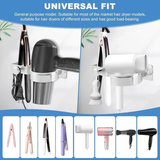Alt view image 3 of 7 - Silver Hair Dryer Holder Wall Mount, No Drill Hair Tool Organizer