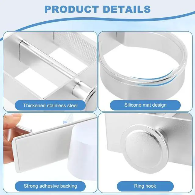Alt view image 6 of 7 - Silver Hair Dryer Holder Wall Mount, No Drill Hair Tool Organizer
