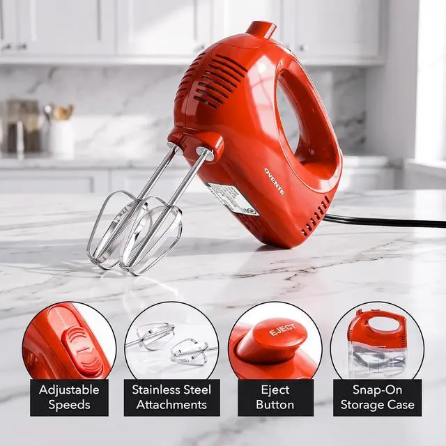 Alt view image 2 of 7 - 5-Speed Electric Hand Mixer with Storage Case,150W, Red HM151R