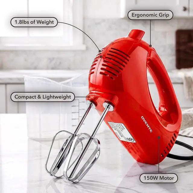 Alt view image 4 of 7 - 5-Speed Electric Hand Mixer with Storage Case,150W, Red HM151R