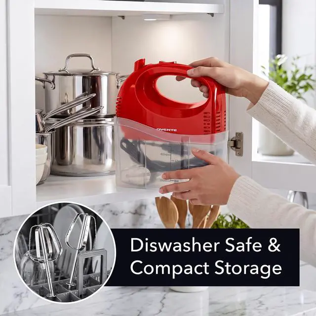 Alt view image 7 of 7 - 5-Speed Electric Hand Mixer with Storage Case,150W, Red HM151R