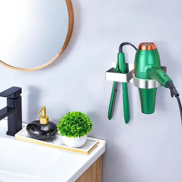 Alt view image 2 of 7 - Hair Straightener Holder Wall Mounted Blow Dryer Holder, Blow Dryer and Curling Iron Holder, Bathroom Hair Dryer Straightener Holder, Salon Hair Tools Organizer Storage (Silver)