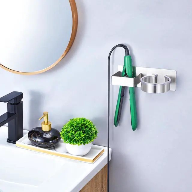 Alt view image 3 of 7 - Hair Straightener Holder Wall Mounted Blow Dryer Holder, Blow Dryer and Curling Iron Holder, Bathroom Hair Dryer Straightener Holder, Salon Hair Tools Organizer Storage (Silver)