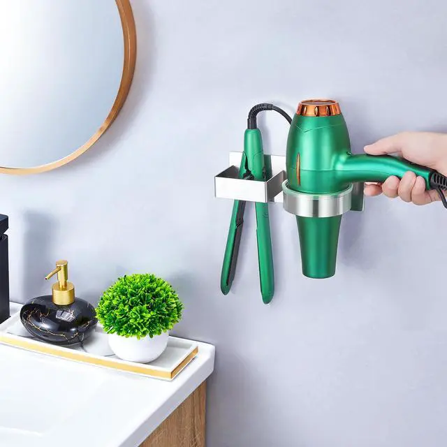 Alt view image 4 of 7 - Hair Straightener Holder Wall Mounted Blow Dryer Holder, Blow Dryer and Curling Iron Holder, Bathroom Hair Dryer Straightener Holder, Salon Hair Tools Organizer Storage (Silver)