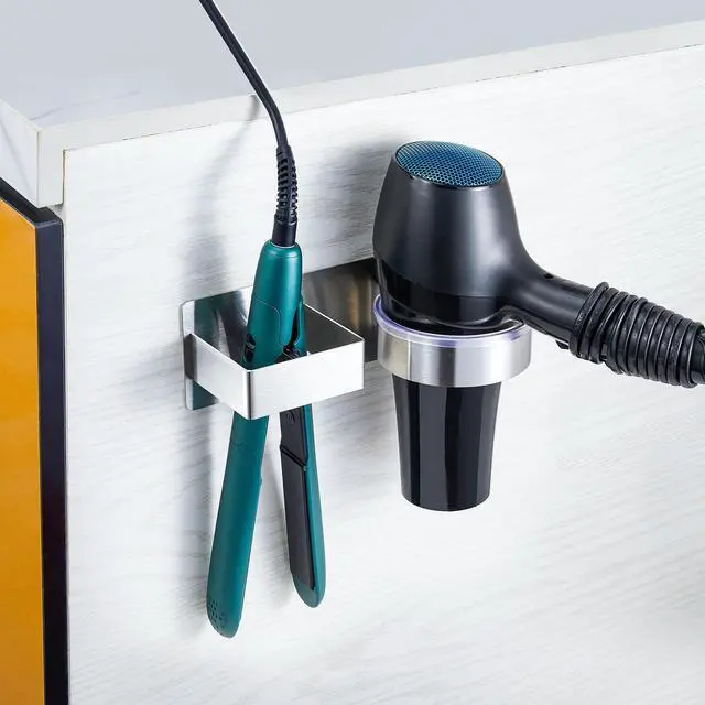 Alt view image 5 of 7 - Hair Straightener Holder Wall Mounted Blow Dryer Holder, Blow Dryer and Curling Iron Holder, Bathroom Hair Dryer Straightener Holder, Salon Hair Tools Organizer Storage (Silver)