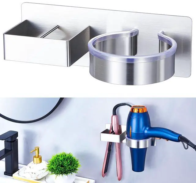 Main image of Hair Straightener Holder Wall, Blow Dryer Holder Wall Mounted Hairdryer Holder for Bathroom, Hair Tools Organizer & Storage Curling Iron Holder, Salon Hair Dryer Holder (Silver)