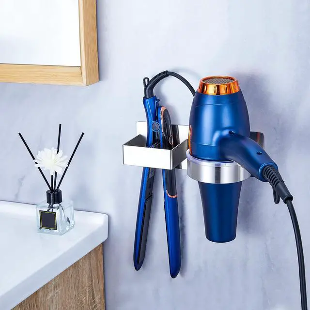 Alt view image 2 of 7 - Hair Straightener Holder Wall, Blow Dryer Holder Wall Mounted Hairdryer Holder for Bathroom, Hair Tools Organizer & Storage Curling Iron Holder, Salon Hair Dryer Holder (Silver)