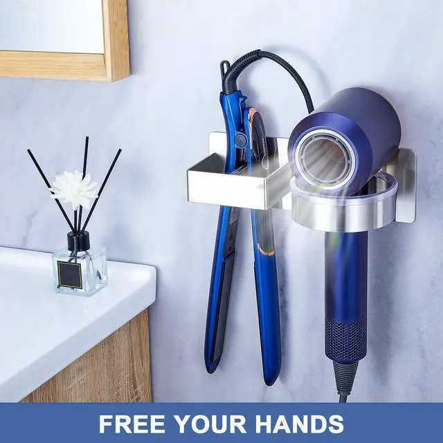 Alt view image 3 of 7 - Hair Straightener Holder Wall, Blow Dryer Holder Wall Mounted Hairdryer Holder for Bathroom, Hair Tools Organizer & Storage Curling Iron Holder, Salon Hair Dryer Holder (Silver)