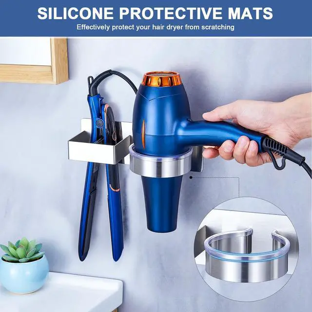 Alt view image 6 of 7 - Hair Straightener Holder Wall, Blow Dryer Holder Wall Mounted Hairdryer Holder for Bathroom, Hair Tools Organizer & Storage Curling Iron Holder, Salon Hair Dryer Holder (Silver)
