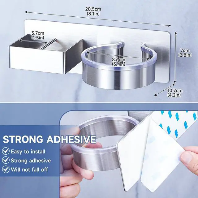 Alt view image 7 of 7 - Hair Straightener Holder Wall, Blow Dryer Holder Wall Mounted Hairdryer Holder for Bathroom, Hair Tools Organizer & Storage Curling Iron Holder, Salon Hair Dryer Holder (Silver)