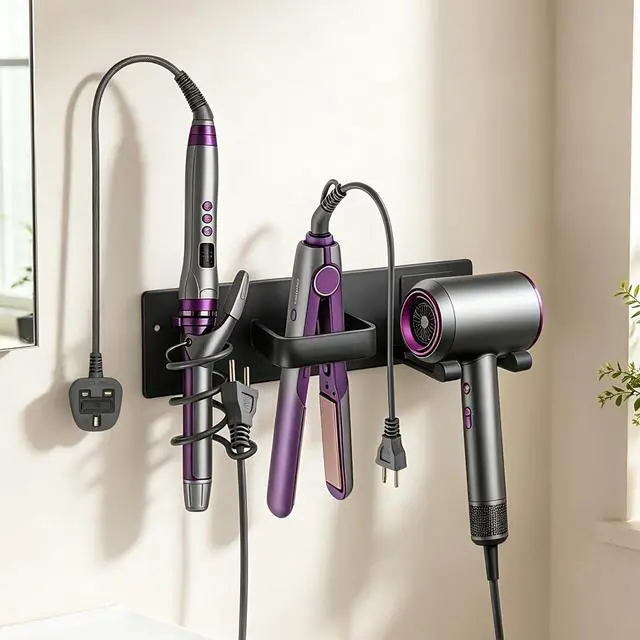 Main image of Hair Dryer Holder Wall Mount, Easy Assemble Hair Tool Organizer