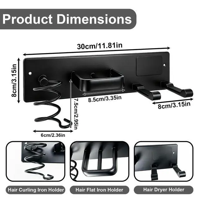 Alt view image 2 of 7 - Hair Dryer Holder Wall Mount, Easy Assemble Hair Tool Organizer