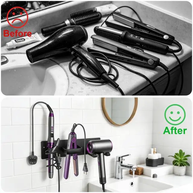Alt view image 4 of 7 - Hair Dryer Holder Wall Mount, Easy Assemble Hair Tool Organizer