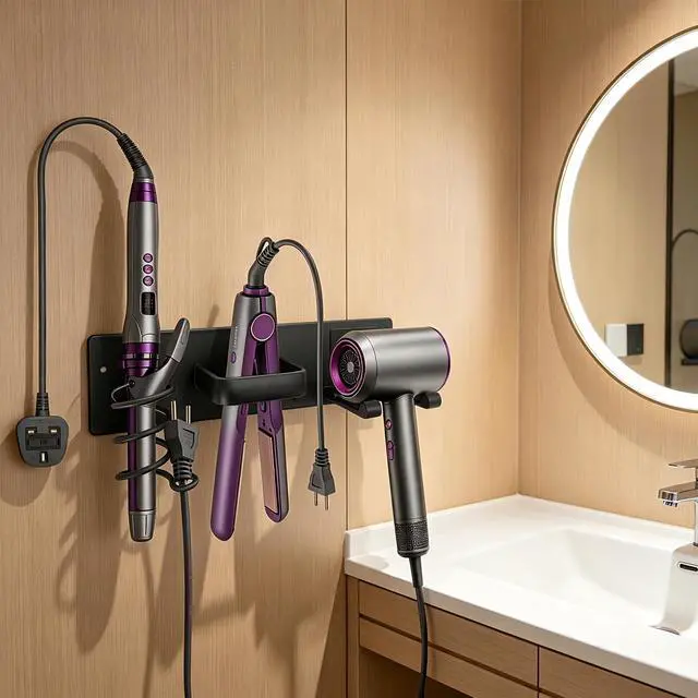 Alt view image 5 of 7 - Hair Dryer Holder Wall Mount, Easy Assemble Hair Tool Organizer