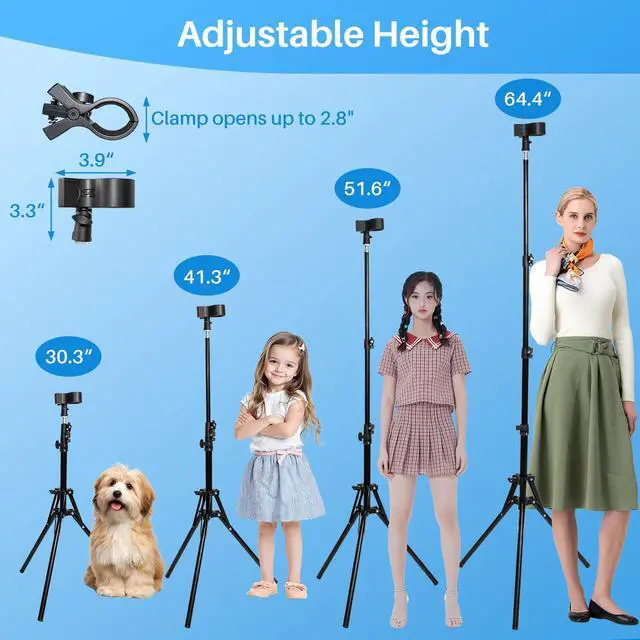 Alt view image 2 of 7 - Adjustable Hands-Free Hair Dryer Stand Holder-64.4 inches,360 Degree Rotation,Blow Dryer Holder Countertop With Non-Slip Tripod and Universal Clip