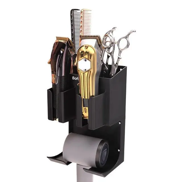 Alt view image 5 of 7 - Hair Tool Organizer Wall Mounted, Hair Dryer and Styling Holder with Towel Bar, Bathroom Blow Dryer Holder, Farmhouse Vanity Caddy Storage Stand for Accessories Makeup(Black)
