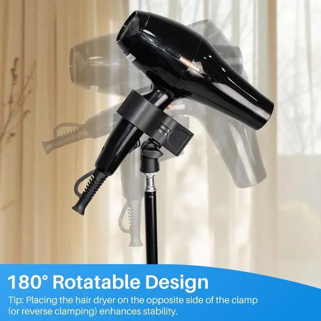 Alt view image 5 of 7 - Adjustable Hands-Free Hair Dryer Stand Holder-64.4 inches,360 Degree Rotation,Blow Dryer Holder Countertop With Non-Slip Tripod and Universal Clip