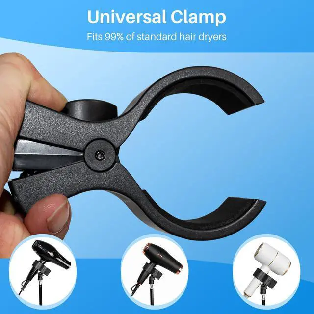 Alt view image 6 of 7 - Adjustable Hands-Free Hair Dryer Stand Holder-64.4 inches,360 Degree Rotation,Blow Dryer Holder Countertop With Non-Slip Tripod and Universal Clip