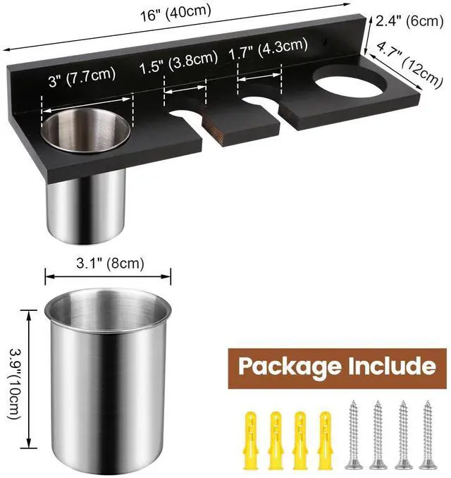 Alt view image 4 of 6 - Hair Tool Organizer for Bathroom Wall Mounted Hair Dryer Holder with Heat-Resistant Cups, Curling Iron & Straightener Rack, Blow Dryer Organizer for Vanity or Wall (Black)