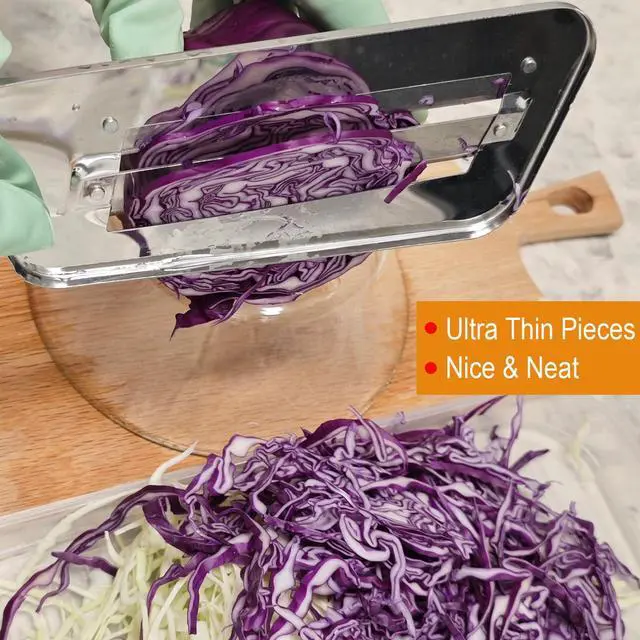 Alt view image 3 of 6 - 2 Pack Stainless Steel Cabbage Shredder for Coleslaw Professional Cabbage Chopper Slicer Knife with Dual Blades, Sauerkraut Cutter, Vegetable Grater for Kitchen Prep Cabbages Slicer - Black/Red