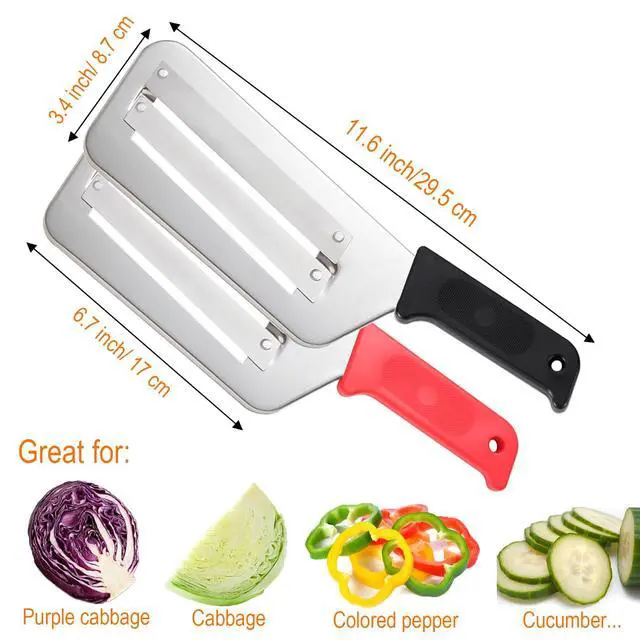 Alt view image 2 of 6 - 2 Pack Stainless Steel Cabbage Shredder for Coleslaw Professional Cabbage Chopper Slicer Knife with Dual Blades, Sauerkraut Cutter, Vegetable Grater for Kitchen Prep Cabbages Slicer - Black/Red