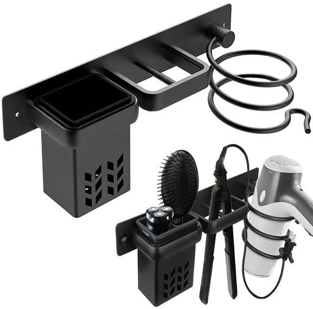 Main image of Hair Dryer Holder Wall Mounted Bathroom Blow Dryer Rack Organizer, Black