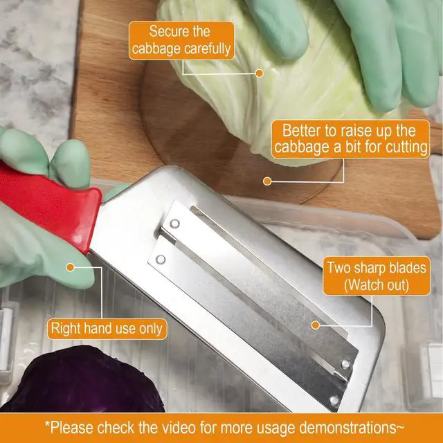 Alt view image 5 of 6 - 2 Pack Stainless Steel Cabbage Shredder for Coleslaw Professional Cabbage Chopper Slicer Knife with Dual Blades, Sauerkraut Cutter, Vegetable Grater for Kitchen Prep Cabbages Slicer - Black/Red