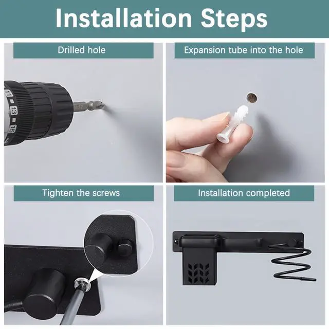 Alt view image 4 of 7 - Hair Dryer Holder Wall Mounted Bathroom Blow Dryer Rack Organizer, Black