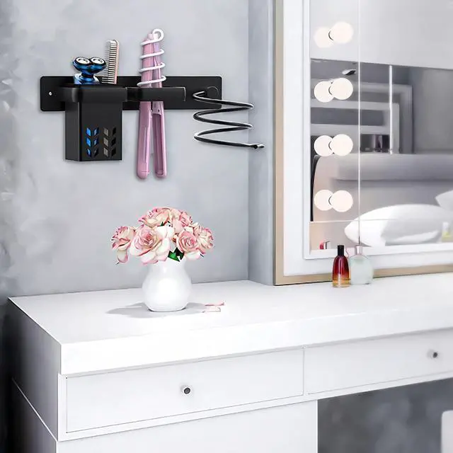 Alt view image 6 of 7 - Hair Dryer Holder Wall Mounted Bathroom Blow Dryer Rack Organizer, Black