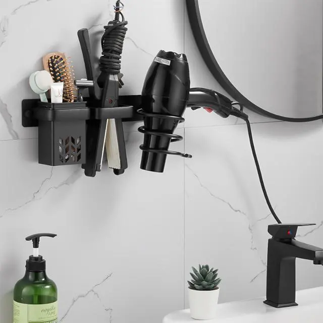 Alt view image 7 of 7 - Hair Dryer Holder Wall Mounted Bathroom Blow Dryer Rack Organizer, Black