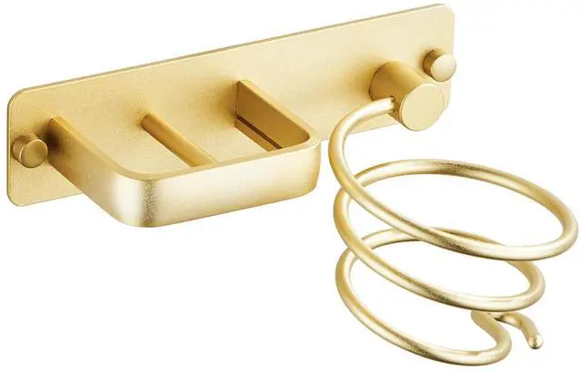 Main image of Hair Dryer Holder Hairdryer Station Wall Mounted Shelf Bracket Straightener Stand Hanger Organizer Blow Storage w/Cable Tidy Rack for Dressing Table Bathroom Aluminum Professional, Gold Brass