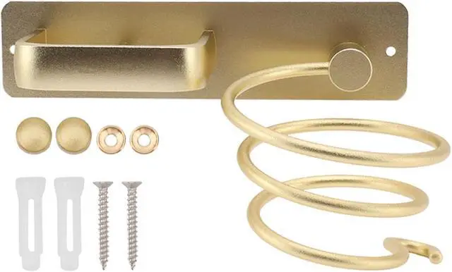 Alt view image 3 of 7 - Hair Dryer Holder Hairdryer Station Wall Mounted Shelf Bracket Straightener Stand Hanger Organizer Blow Storage w/Cable Tidy Rack for Dressing Table Bathroom Aluminum Professional, Gold Brass