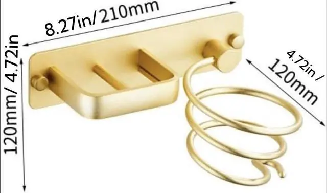 Alt view image 5 of 7 - Hair Dryer Holder Hairdryer Station Wall Mounted Shelf Bracket Straightener Stand Hanger Organizer Blow Storage w/Cable Tidy Rack for Dressing Table Bathroom Aluminum Professional, Gold Brass