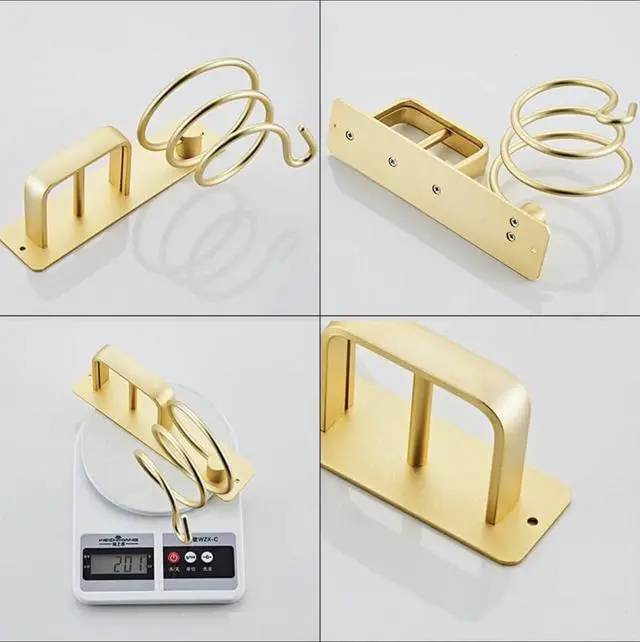 Alt view image 4 of 7 - Hair Dryer Holder Hairdryer Station Wall Mounted Shelf Bracket Straightener Stand Hanger Organizer Blow Storage w/Cable Tidy Rack for Dressing Table Bathroom Aluminum Professional, Gold Brass