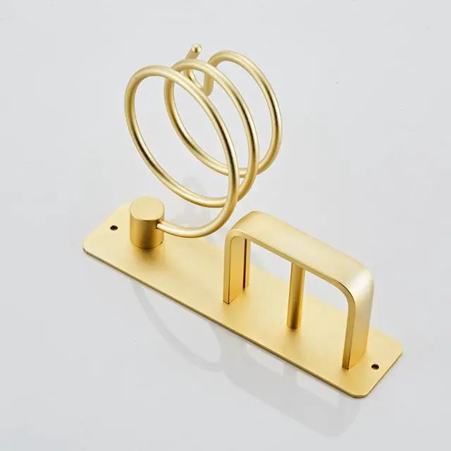 Alt view image 6 of 7 - Hair Dryer Holder Hairdryer Station Wall Mounted Shelf Bracket Straightener Stand Hanger Organizer Blow Storage w/Cable Tidy Rack for Dressing Table Bathroom Aluminum Professional, Gold Brass