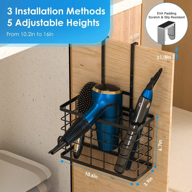 Alt view image 3 of 7 - Hair Tool Organizer, Dryer Holder, 3 in 1 Blow Bathroom Organizer Wall Mounted/Cabinet Door for Flat Iron, Curling Straightener, Care & Styling Tools Storage Basket