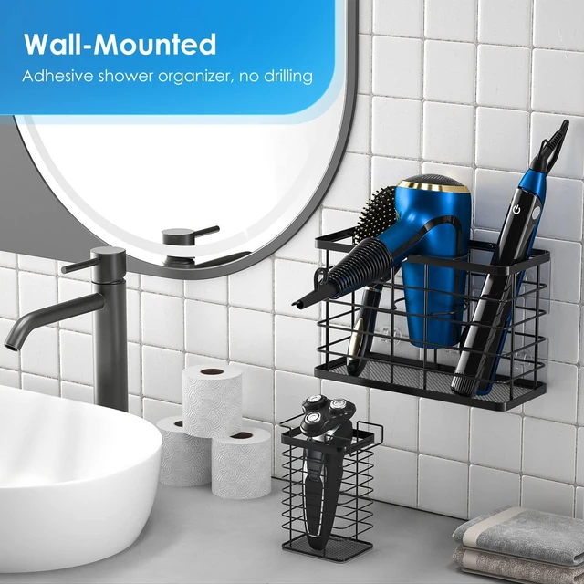 Alt view image 5 of 7 - Hair Tool Organizer, Dryer Holder, 3 in 1 Blow Bathroom Organizer Wall Mounted/Cabinet Door for Flat Iron, Curling Straightener, Care & Styling Tools Storage Basket