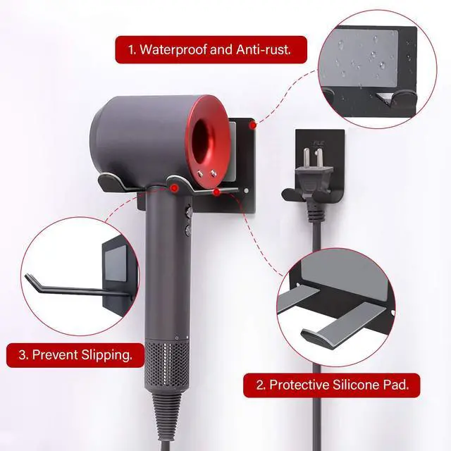 Alt view image 3 of 6 - Blow Dryer Holder Wall Mounted Fit for Hair Dryers Black and Gray