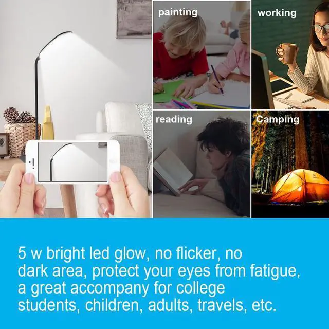 Alt view image 4 of 6 - LED Desk Lamp with Flexible Gooseneck 3 Level Brightness, Battery Operated Table Lamp 5W Touch Control, Compact Portable lamp for Dorm Study Office Bedroom, Eye-Caring and Energy Saving