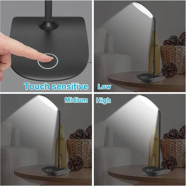 Alt view image 2 of 6 - LED Desk Lamp with Flexible Gooseneck 3 Level Brightness, Battery Operated Table Lamp 5W Touch Control, Compact Portable lamp for Dorm Study Office Bedroom, Eye-Caring and Energy Saving